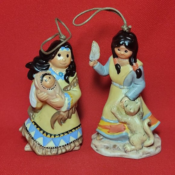 Native American Indian Figurine Bell Ornaments Set of 2 - Picture 1 of 13